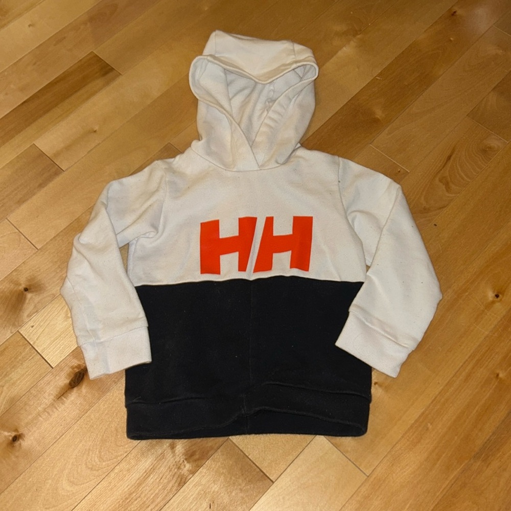 Helly Hansen Toddler Hoodie - White and Navy with Orange Logo - Size 3